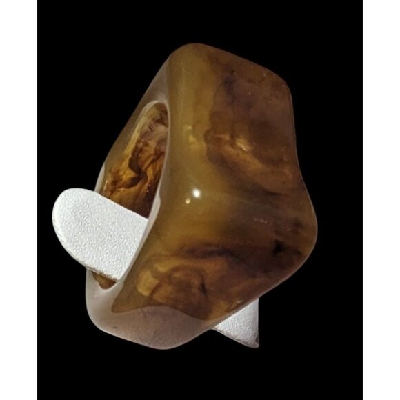 Brown Mottled Abstract Chunky Fashion Ring Size 5 3/4 - Picture 5 of 14